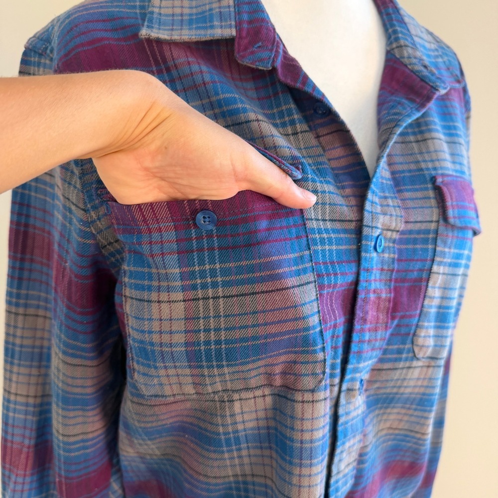 Nike SB Flannel Shirt Mens Medium Blue Purple Plaid Long Sleeve Skate Streetwear - Picture 7 of 14